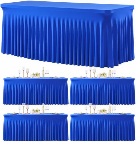 Miniatura 30 de Paquete de 2 manteles color azul bebé para mesas rectangulares de 6 pies, mantel ajustable de elastano, fundas de mesa elásticas de 6 pies, manteles