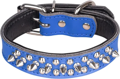 Miniatura 13 de Serijoars Collares ajustables de cuero genuino con tachuelas para mascotas pequeñas, medianas y grandes, Pit Bull, Bulldog, Pugs, Husky (M, morado)
