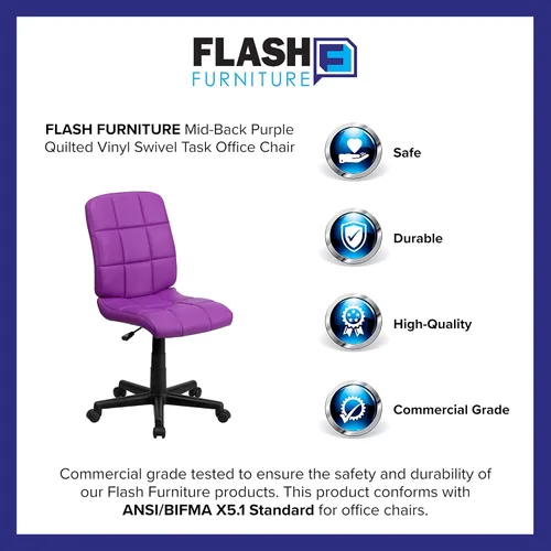 Miniatura 12 de Flash Furniture - Silla giratoria de respaldo medio de vinilo, acolchada, color negro Púrpura