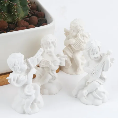 Miniatura 3 de 4 piezas de pequeñas estatuas de ángeles de resina para decoración del hogar, 4 estilos