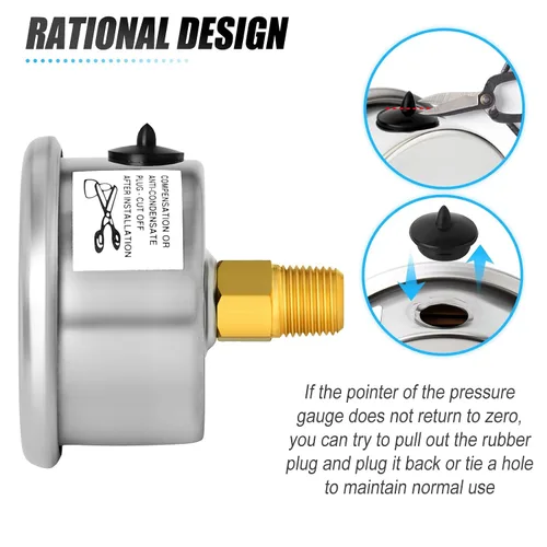 Miniatura 6 de MEANLIN MEASURE - Manómetro de acero inoxidable relleno de glicerina de 0~100 psi, esfera con cara de 1.5 pulgadas, NPT de 1/8 de pulgada