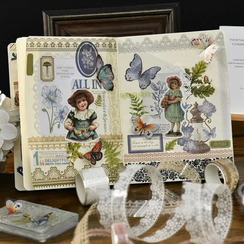 Miniatura 6 de 6 rollos de cintas de PET con patrones de encaje de artes florales, juego de cintas decorativas adhesivas transparentes de enmascarar para Suave