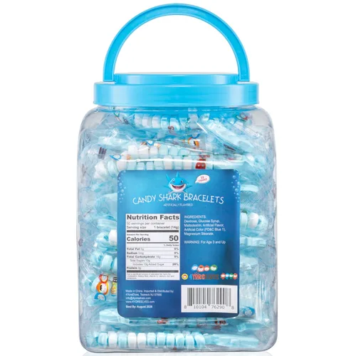 Miniatura 7 de 50 Pulseras de Caramelo de Tiburón, Caramelo Azul Genial para Fiestas Bajo el Mar y Recuerdos de Tiburón Bebé, Decoraciones y Rellenos para Bolsitas