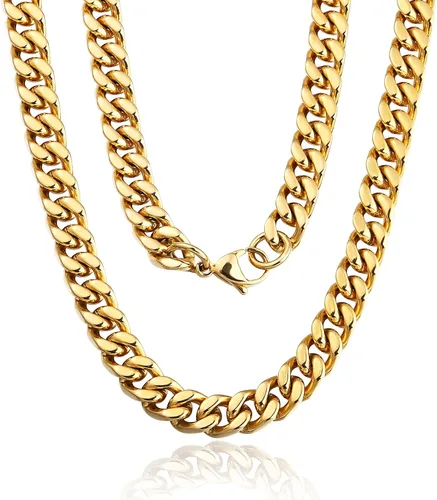 QGoliver Cadena de eslabones cubanos para hombre, cadena de eslabones de Miami, collares de acero inoxidable, joyería de hip hop para hombres y