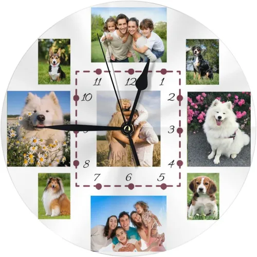 Miniatura 18 de Reloj de pared personalizado, 9.8 in redondo, texto fotográfico, electrónico silencioso, se adapta a la sala de estar, cocina, baño, decoración