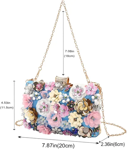 Miniatura 6 de LETODE Bolso de mano de flores para mujer, bolso de fiesta formal, bolso de hombro con correa de cadena