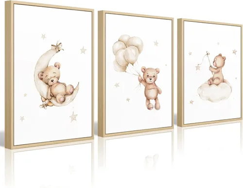 Miniatura 16 de Baccone Arte de pared para habitación de guardería con oso de peluche, póster para habitación de bebé niño o niña, decoración de pared de guardería