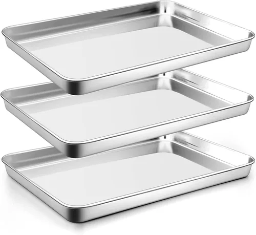 Miniatura 8 de P&P CHEF Bandeja para hornear galletas de 9 pulgadas, bandeja de acero inoxidable para cocina, utensilios para horno para múltiples usos, aspecto