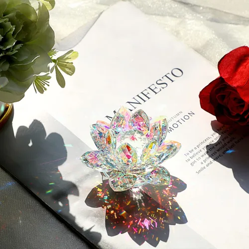 Miniatura 2 de OwnMy Figuras de flor de loto de cristal brillante de 3 pulgadas, adorno decorativo de flor de loto, decoración de loto Feng Shui, pisapapeles