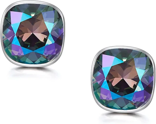 AOBOCO Aretes cuadrados de plata de ley 925 con corte de diamante, circonita cúbica, cristal esencial de circonita cúbica, aretes de tuerca para