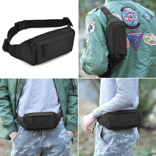 Miniatura 5 de Huntvp Riñonera táctica pequeña militar WR de nailon para uso diario, correr, viajes, senderismo, escalada (negro)