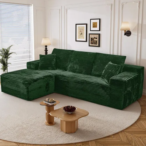 Miniatura 47 de Sofá seccional sin costuras de 108" en forma de L para sala de estar, cómodo sofá de corduroy con chaise, amplios reposabrazos, asiento profundo