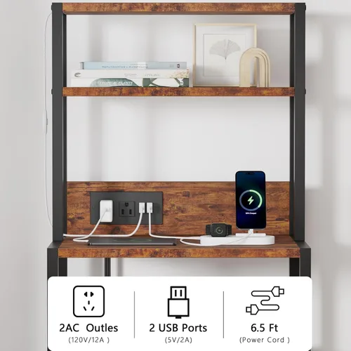 Miniatura 9 de Furnulem Cómoda industrial para dormitorio, mesita de noche de 39 pulgadas de alto con 2 cajones y estación de carga, mesita de noche