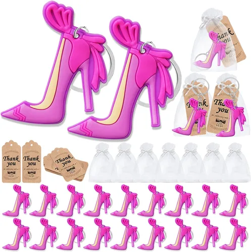 CiciBear Paquete de 60 decoraciones de fiesta de niña para invitados, 20 llaveros de tacón alto, 20 etiquetas y 20 bolsas de regalo para baby
