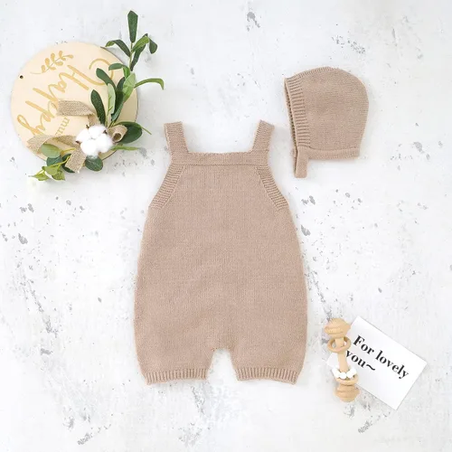Miniatura 2 de Mameluco de punto para bebé, recién nacido, sin mangas, conjunto de suéter para niños y niñas con gorro cálido