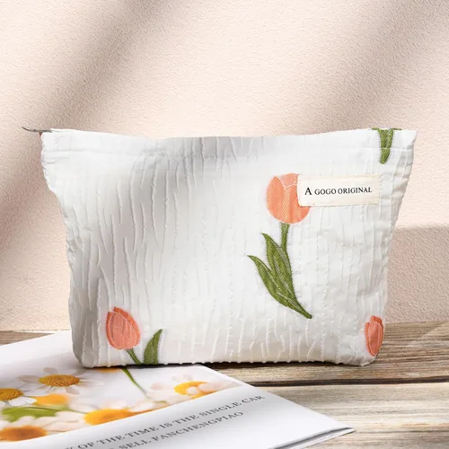 Miniatura 7 de SOIDRAM Bolsa de maquillaje de flores de 2 piezas, bolsa grande de cosméticos florales de gran capacidad, bolsa de viaje de lona para artículos