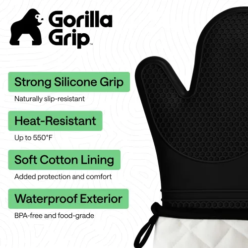 Miniatura 2 de Gorilla Grip - Juego de guantes de horno de silicona resistentes al calor extralargos, forro acolchado suave, guantes flexibles impermeables
