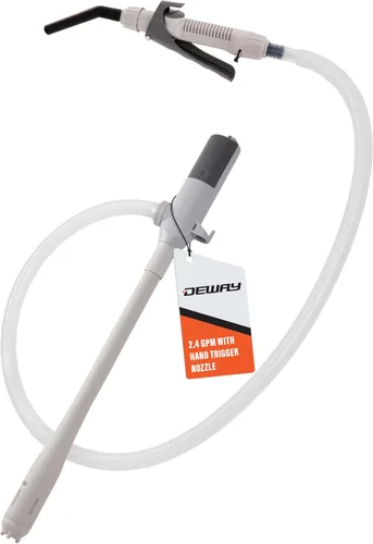 Bomba automática de transferencia de combustible Deway con boquilla para control y parada rápidos de flujo, funciona con pilas AA, manguera extra