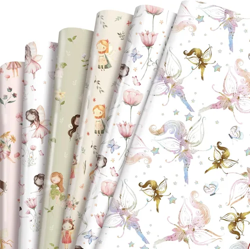 TAKEALOOKO Papel de regalo de hadas de cuento de hadas – 12 piezas de papel de regalo de fantasía de niñas del bosque para cumpleaños y baby shower,