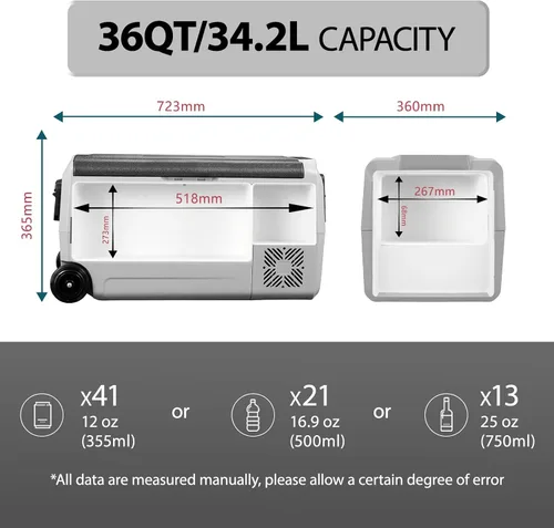 Miniatura 2 de Alpicool T36 Control de Temperatura Dual de 12 Voltios Refrigerador Portátil para Coche de 38 Cuartos de Galón Congelador (-4°F~68°F) para Camión