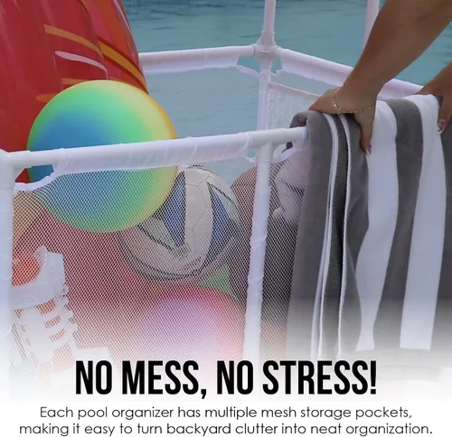 Miniatura 2 de Organizador y soporte de equipos de almacenamiento para piscina - Churros de piscina, juguetes, pelotas y flotadores, contenedor de malla rodante