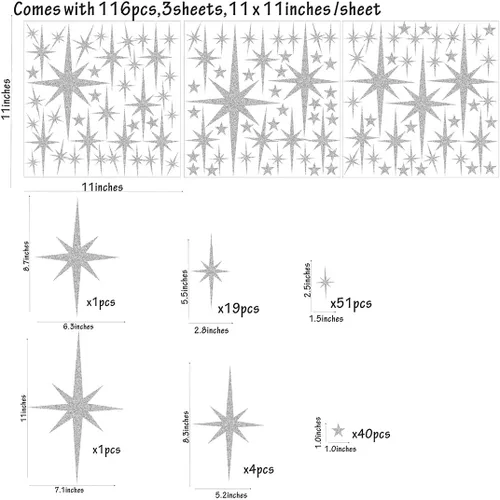 Miniatura 2 de Calcomanías de pared retro con diseño de estrella en explosión de estrellas, calcomanías de pared de estrellas atómicas, decoración moderna