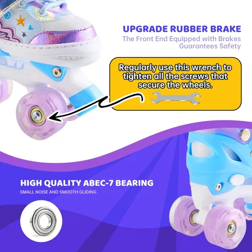 Miniatura 2 de Kids Roller Skates with 6 Protection Pads, Adjustable Size Girl Roller Skates for Kids Beginner, Toddlers Roller Skate with 8 Light Up