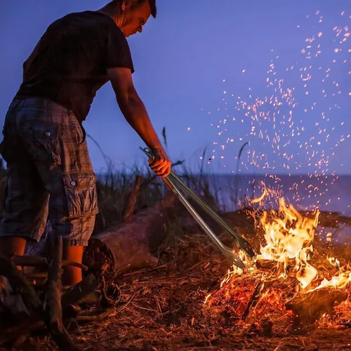 Miniatura 4 de XUDAKAIXIN Pinzas para barbacoa de acero inoxidable de 18 pulgadas de largo con mango de acacia de lujo extendido, herramienta de parrilla duradera
