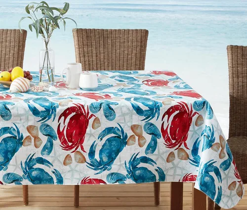 Miniatura 5 de Newbridge Mantel de vinilo con estampado costero de cangrejo de piedra, diseño náutico Cape Cod impermeable, patio, barbacoa, picnic, mantel