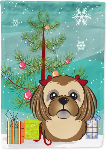 Miniatura 111 de Caroline's Treasures BB1622CHF - Bandera de casa Shih Tzu con árbol de Navidad y gris plateado para porche, grande, para colgar en la pared