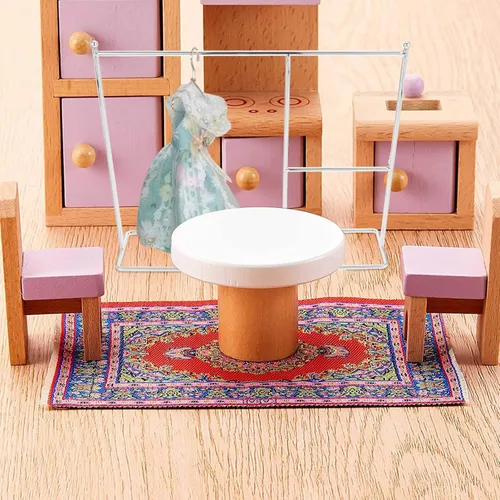 Miniatura 4 de Zerodeko Perchero de ropa para muñecas en miniatura, soporte para ropa de casa de muñecas, muebles compactos para organizar ropa de juguetes