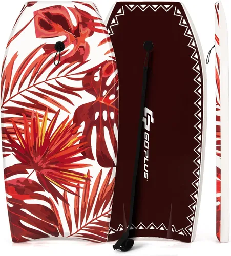 Miniatura 13 de Goplus Bodyboard para playa, 33/37/41 pulgadas, tabla de cuerpo ligero con correa de muñeca, núcleo EPS, cubierta XPE, parte inferior lisa de HDPE