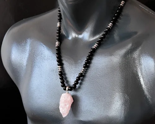 Miniatura 5 de ElisaJewelryArt - Collar unisex con dije de cristal de amatista puntiaguda natural y piedra de ónix negro, con cierre de piedra de Feng Shui, collar