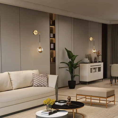 Miniatura 4 de KCO Lighting - Lámpara de pared moderna con globo dorado de mediados de siglo con cable de enchufe, aplique de pared minimalista con bola de vidrio