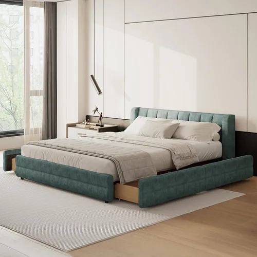 Miniatura 10 de DEINPPA - Marco de cama tamaño Queen con cabecero suave tipo nube, base de cama de madera con tapizado de chenilla, no necesita somier - Beige