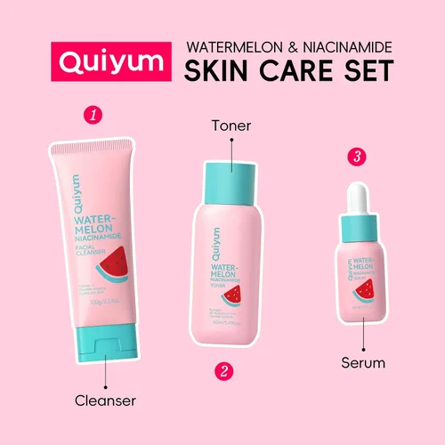 Miniatura 9 de QUIYUM - Juego de cuidado de la piel de sandía y niacinamida, kit facial brillante de 3 piezas para adolescentes 3-in-1 Daily Routine: Cleanser