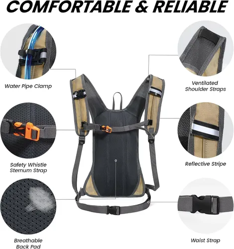 Miniatura 3 de Nepest Hydration Pack Backpack for Women & Men, Lightweight Water Backpack with 2L Water Bladder for Hiking Cycling Running Biking Caqui