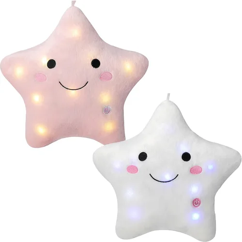 Miniatura 20 de Almohada de estrella brillante de 13.8 pulgadas, almohada de felpa de estrella LED con luces nocturnas coloridas, juguete de estrella suave y Azul
