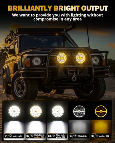 Miniatura 3 de Auxbeam Serie RAY-L - Barra de luz LED redonda de 7 pulgadas para todo terreno con haz puntual blanco/ámbar DRL de 240 W, luces todoterreno para 4x4