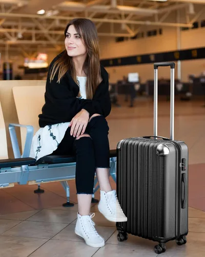 Miniatura 2 de SunnyTour Juego de equipaje expandible con ruedas giratorias dobles, juego de maleta dura de 3 piezas para viajes cortos y viajes largos, Negro