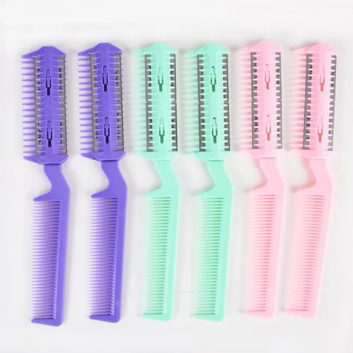 Miniatura 2 de 6 piezas de recortadora de puntas abiertas de doble filo, peine para adelgazar el cabello para cortes de pelo delgados en casa, mujeres y hombres