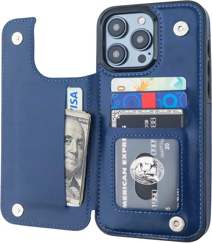 Miniatura 17 de ONETOP Compatible con iPhone 15 Pro Max Funda Cartera con Portador de Tarjetas, Funda de Cuero PU con Soporte Plegable y Ranuras para Tarjetas, Azul