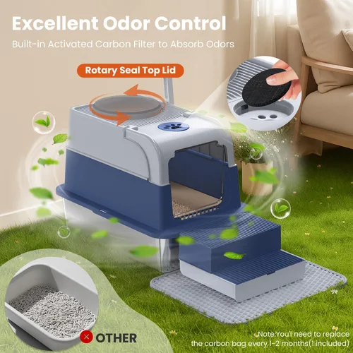 Miniatura 8 de Caja de arena cerrada extragrande, 3 en 1 convertible de acero inoxidable de alta cara con tapa, diseño de pedales de almacenamiento dual, inodoro