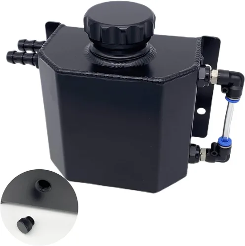 Tanque de expansión de desbordamiento de refrigerante de radiador de aluminio universal de 1L Tanque de agua de recuperación Depósito (Negro)
