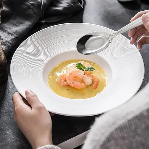 Miniatura 7 de Cucharas de sopa de acero inoxidable Juego de 12 cucharas de cena de mango largo, cuchara de sopa asiática plateada para Ramen Thai Miso