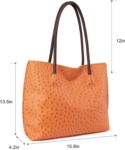 Miniatura 6 de Milan Chiva Bolso de mano para mujer con cremallera, grande, de piel vegana, de avestruz, bolsos de hombro y bolsos