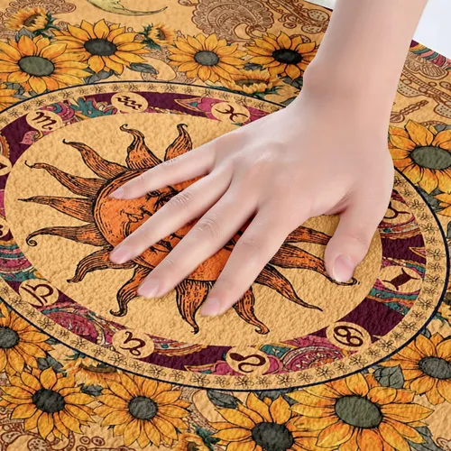 Miniatura 5 de Erosebridal Alfombra de baño amarilla de sol y luna de 16 x 24 pulgadas, alfombra de área de girasol, vintage, indio, bohemio, floral, alfombra