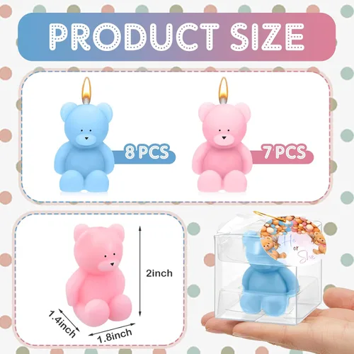 Miniatura 2 de 15 velas de oso para baby shower, regalos de fiesta de oso invitado, velas de baby shower, a granel para regalos decoraciones de fiesta (rosa, azul)
