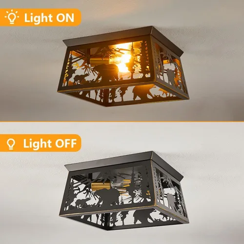 Miniatura 5 de Lámpara rústica, lámpara de techo empotrada de 2 luces, diseño de oso de metal para dormitorio, vestíbulo, entrada, pasillo, montaje en techo