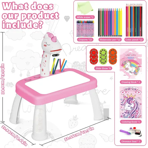 Miniatura 4 de Proyector de dibujo para niños, kits de dibujo para niños de 6 a 8 años con lápices musicales, crayones, álbum de recortes, libro de calcomanías